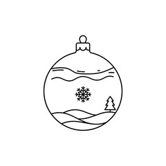 Festive Winter Scene Christmas Ornament Outline Illustration