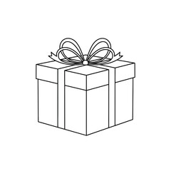 A simple line drawing of a wrapped gift box with a bow on top, perfect for celebrations and special occasions