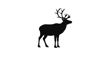 Silhouette of a majestic stag with impressive antlers, isolated on a clean white background, symbolizing wild nature and strength