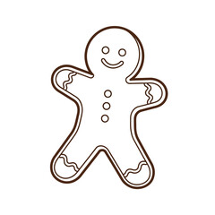 Simple illustration of a gingerbread man cookie with a happy face, ideal for holiday baking and Christmas-themed designs