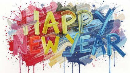 Happy New Year Colorful Paint
