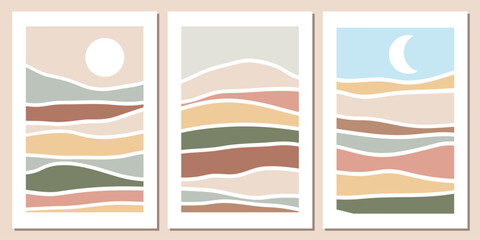 A collection of mountain backgrounds with simple wavy line patterns. Abstract templates with wavy patterns. Minimalist abstract mountain layout designs.