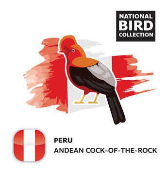 National Bird Set Peru Cock-of-the-rock Vector Character