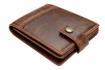 Brown leather wallet isolated on transparent background