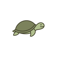 Cute Green Cartoon Turtle Swimming Illustration on a White Background