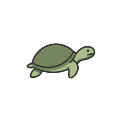 Cartoon Green Sea Turtle Character Vector Illustration on White Background