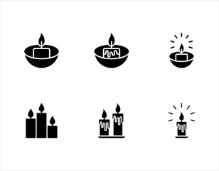 Candle vector icon set. Flat icon of a burning candle. White background, vector illustration, eps 10.