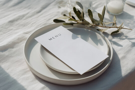Minimalist table setting with blank menu card