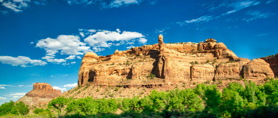 Beautiful summer landscape of Arches National Park featuring red rocks and desert scenery