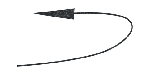 Hand drawn crayon movement black arrow. Grunge squiggly arrow. Pencil chalk lines sketch. Color brush scribble element. Doodle vector illustration.
