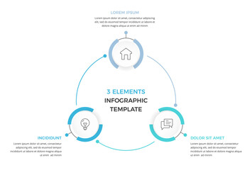 Circle diagram with three connected circular elements, cycle process with three steps, infographic template