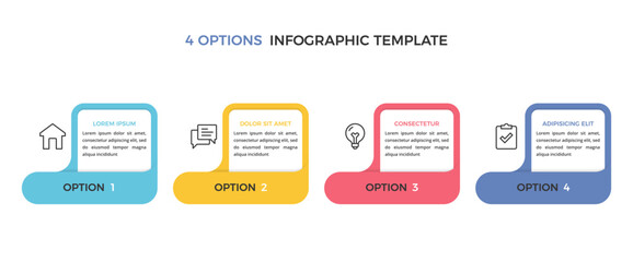Colorful four option infographic template with icons and rounded shapes