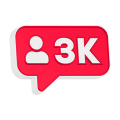 3d rendering icon 3k followers red color