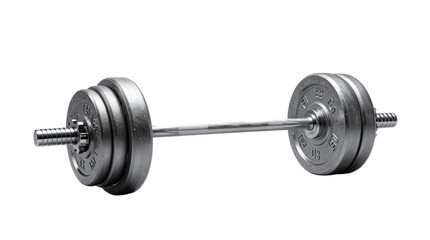 Silver Dumbbell with Weight Plates on Black Background