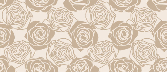 Floral vector seamless pattern with hand drawn roses. Abstract delicate design for textiles, wrapping paper, wall decoration.