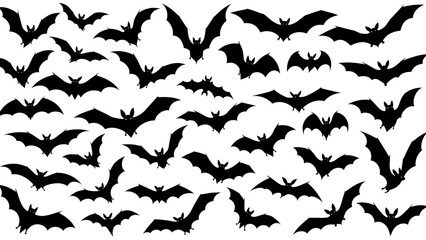 Fototapeta premium Black bats flying in the air on white background