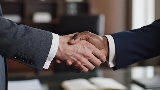 Business handshake between two professionals in a modern office setting