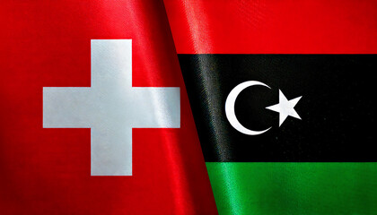 スイスの国旗とリビアの国旗(Switzerland flag & Libya flag.)
