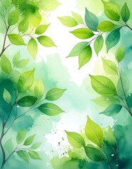 Fresh green leaves watercolor