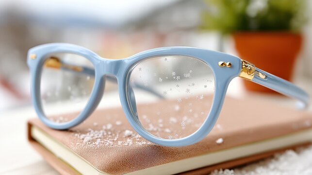 Blue-framed glasses on a laptop and planner enhance workspace organization - Powered by Adobe