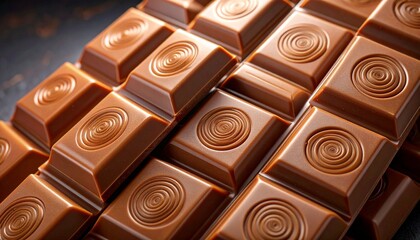 Stacked milk chocolate bars with embossed swirl segments