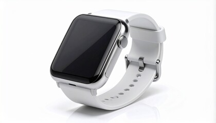 Sleek smartwatch with white strap on neutral surface