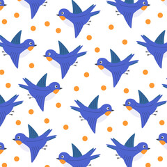 Charming Blue Bird Pattern for Children’s Fabrics, Playful Home Decor Items, Greeting Cards, and Stationery