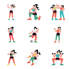 Healthy Living Vector Flat Illustration Set 1