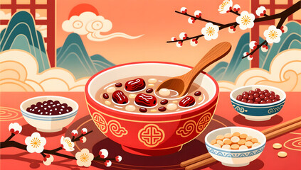 Warm festive illustration of Laba Festival sweet soup