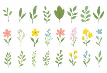 Minimal Floral Leaves and Wildflower Vector Set