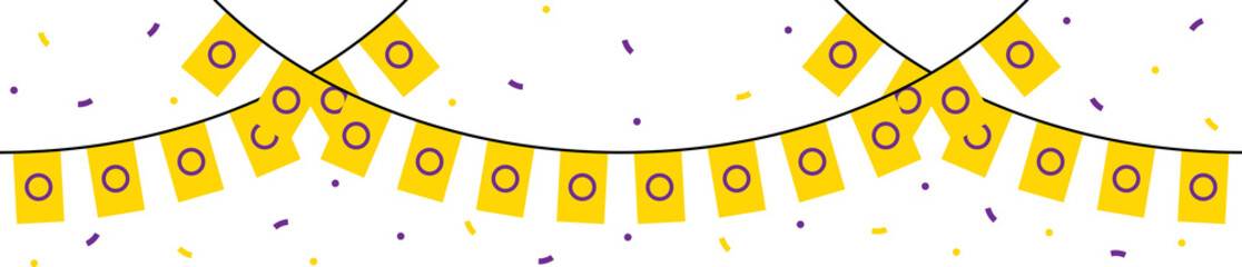Seamless yellow with purple circle intersex flag party bunting. LGBTQI concept. Flat design illustration.