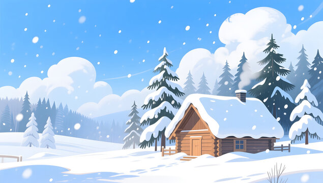 A Quiet Snow Village Beneath a Clear Winter Sky