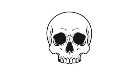 A simple black and white illustration of a human skull facing forward with empty eye sockets.