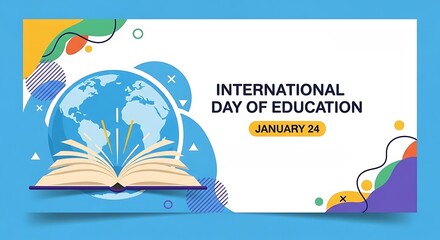 International day of education january 24 celebration with open book and globe illustration