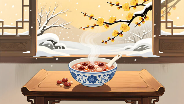Warm ancient-style scene with Laba Festival porridge