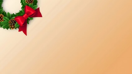 Festive Christmas Wreath with Pinecones and Red Bow on Gradient Background