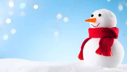 Charming Snowman with a Bright Orange Carrot Nose and Red Scarf