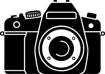 Classic Retro SLR Camera Icon Vector Illustration: Professional Photography Equipment Glyph Silhouette for Digital Media, App Design, and Creative Projects
