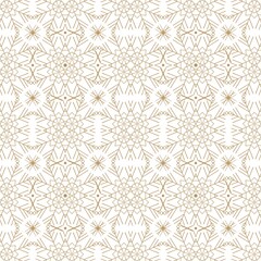 Seamless geometric floral pattern in gold lines on white background. 