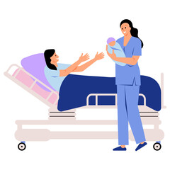 Nurse Helping Patient in Bed born Baby healthcare mother