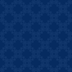 Seamless snowflake pattern in dark blue geometric style winter background. 