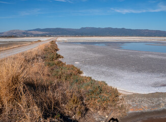 Salt mining in salt pools with salt crystals in the village of Toullida in the Mesolongi National Park in Greece