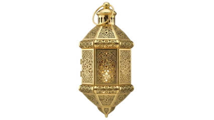 Detailed golden moroccan lantern isolated on transparent background