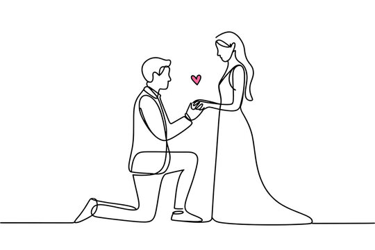 Silhouette of bride and groom one line drawing illustration . transparent background PNG image