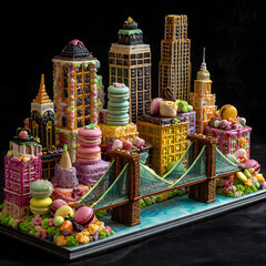 Gingerbread New York City of Sweet Dessert in Edible art of Christmas display