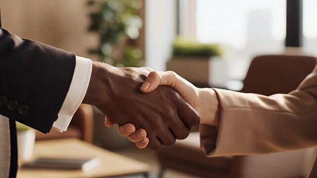 Close-Up of Business People Shaking Hands in an Office Setting