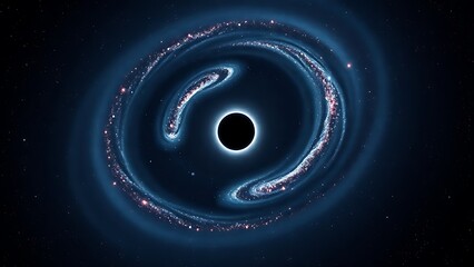 Dwarf galaxies orbiting a black hole like fireflies in an infrared-hued cosmic dance.