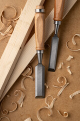 Woodworking Chisels with Curled Shavings in Artisan Craft Scene
