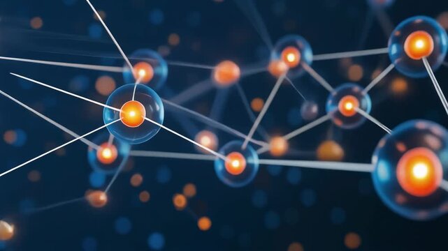 Futuristic molecular network illustration showcasing connections and energy spheres
