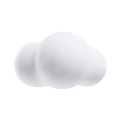 White cloud 3D plastic style vector icon, cartoon weather forecast cloudy symbol, realistic meteorology design element